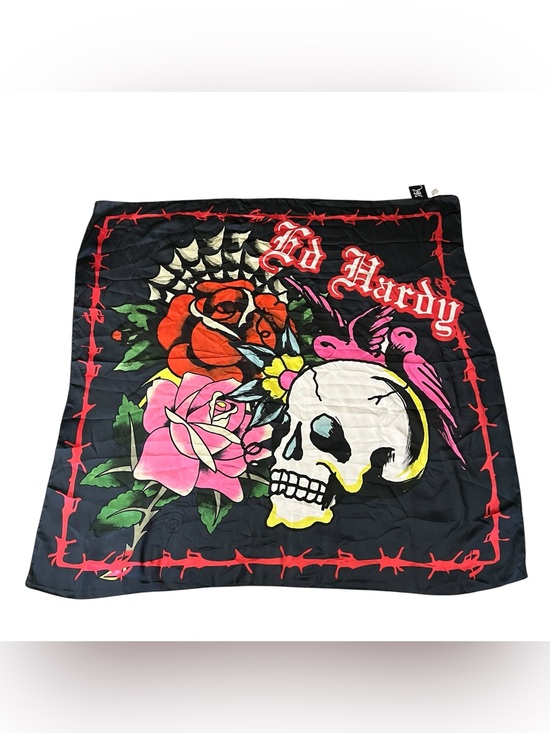 Ed Hardy Accessories - Ed Hardy Y2K Tattoo Graphic Skull and Roses Tattoo Print Scarf